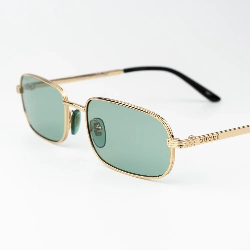 Gucci Women Sunglasses Gold Green Rectangle GG1457S 005 BRAND NEW
